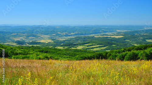 Quadro su tela The hills and valleys of Mures County, Transylvania, in early summer