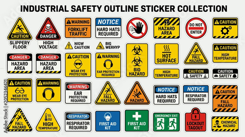Industrial safety outline sticker collection set.