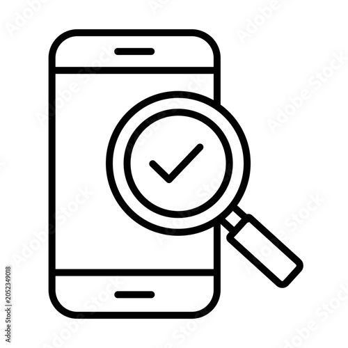 Mobile phone search magnifier checkmark verification approval icon