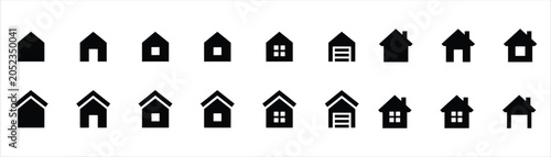House home web icon set showing different building roof silhouettes