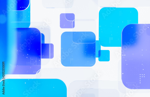 Futuristic blue glass and digital data dots on white background, 3d rendering.