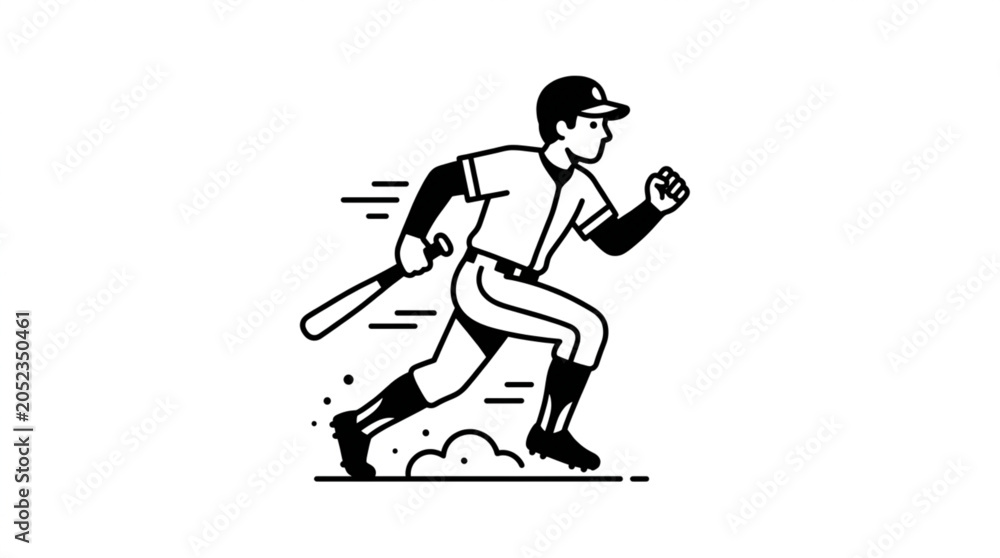 Fototapeta premium Baseball player running with bat during game.