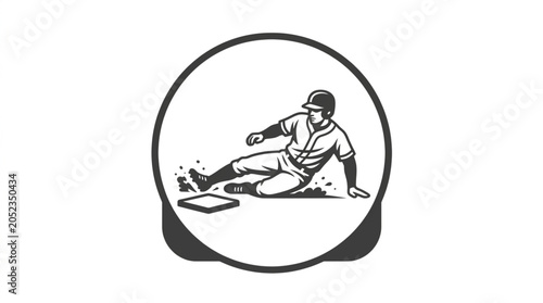 Schilderij op canvas Baseball player sliding into base illustration vintage style.