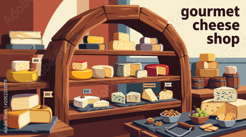 Bild auf Leinwand gourmet cheese shop food shop store retail business specialty selections rustic