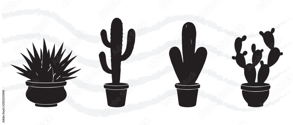 Fototapeta premium Cute Minimalist Cactus and Succulent Plant Silhouette Set – Modern Botanical Vector Collection,