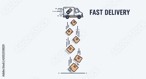Fast delivery concept with truck dropping packages.