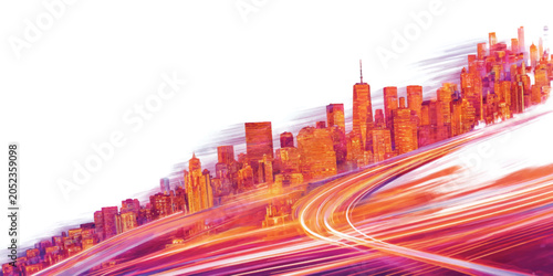 Obraz na plátně An abstract city background capturing the vibrant night traffic lights and urban