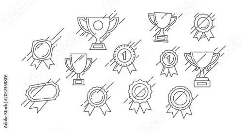 Collection of various award trophies and medals.