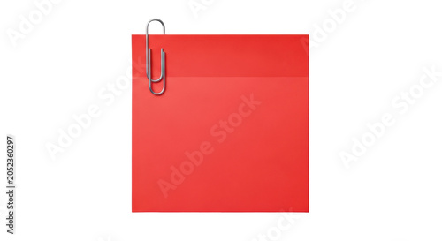 Red sticky note, paper clip, office supply isolated PNG with Transparent Background