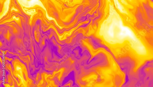 Abstract fluid background with vibrant liquid marble texture in bright yellow, orange, and purple colors
