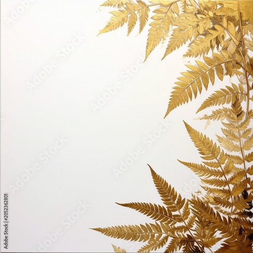 Golden fern leaf border on white paper, part 4