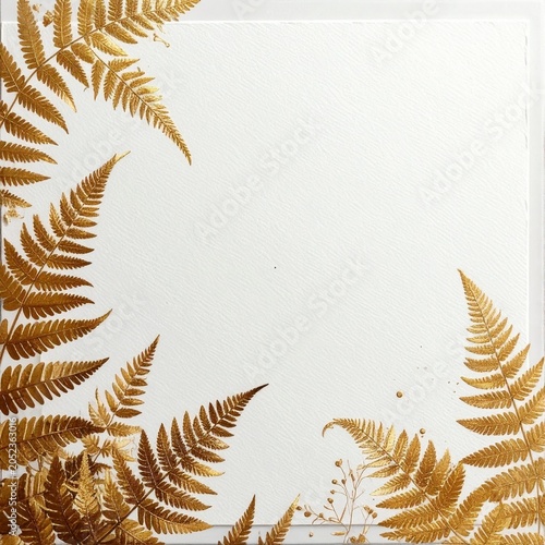 Golden fern leaf border on white paper, part 3
