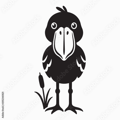 Cute Shoebill Stork Silhouette Cartoon Bird Illustration