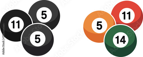 Foto Billiard, icon set, pool table accessories including balls cues and triangle rac