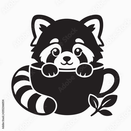Cute Panda in Teacup Silhouette – Kawaii Animal Vector Icon, Minimalist Black Vector Illustration