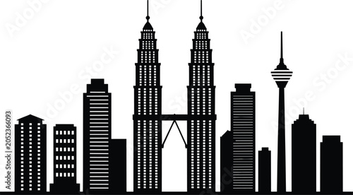 Photos Modern city skyline silhouette illustration featuring prominent twin towers and