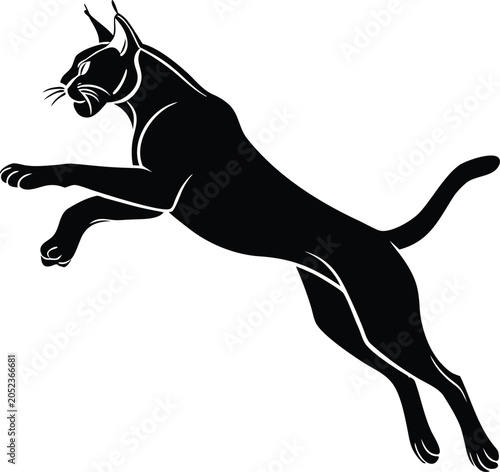 Canvas Print Lynx jumping silhouette vector, wild cat bobcat pouncing in black profile, carac