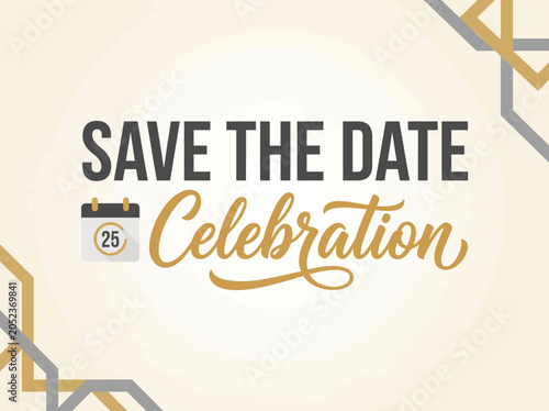Flat design save the date celebration announcement with calendar icon on beige background
