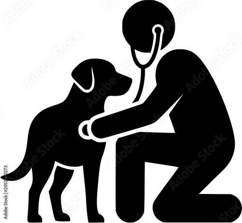Vet checking a dog heartbeat with stethoscope