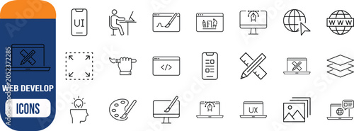 Digital design and web development icons. laptop icon set, smartphone icon set, palette icon set