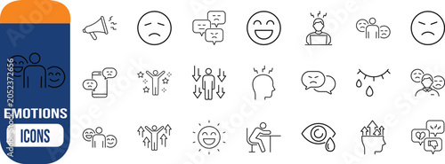 Human emotions and feelings vector icons. smiley icon set, frown icon set, tear icon set