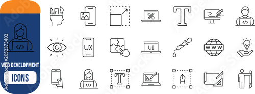 Ui ux web development design icons. smartphone icon set, laptop icon set, lightbulb icon set