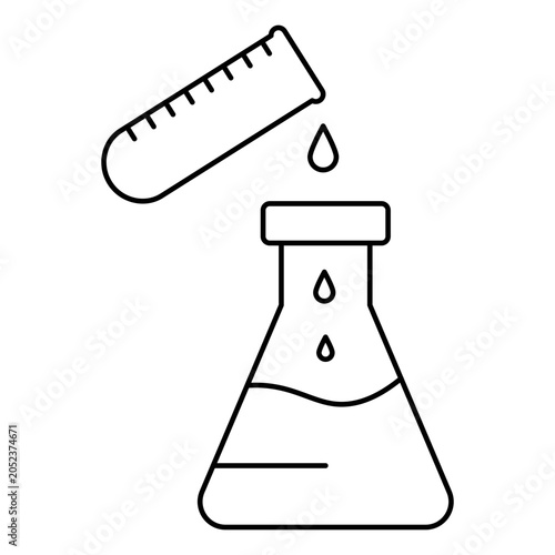 Laboratory tested beaker and dropper line icon, Science lab flask outline symbol, Clinically proven skincare badge vector, Professional lab testing line art, Chemical flask and pipette icon