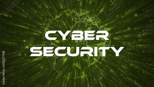 Cyber Security text overlay on glowing digital earth animation animated motion graphics background