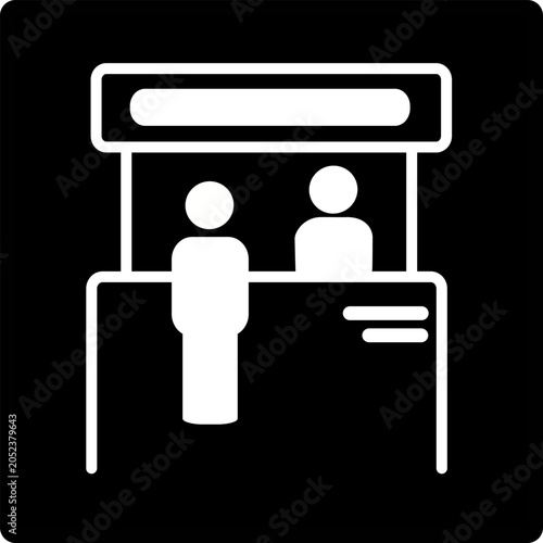 Promo stand icon, mall small shop icon. Vector graphic, not Artificial Intelligence, logo illustration. Replaceable vector design.