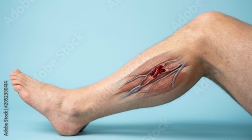 3D Medical Illustration of a Blood Clot in the Lower Leg Vein Showing Deep Vein Thrombosis