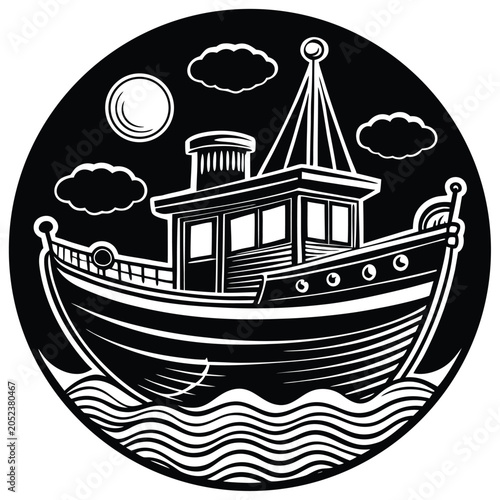 Slika na platnu Silhouette of traditional Bangladeshi nouka boat for cultural river life and her