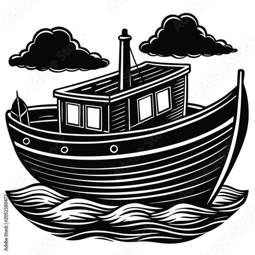 Slika na platnu Silhouette of traditional Bangladeshi nouka boat for cultural river life and her