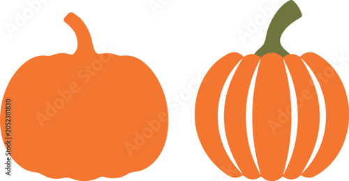 Schilderij op canvas Minimalist Autumn Harvest Pumpkin Silhouette and Stripe Vector Set, Modern Thanksgiving Orange Gourd Icons, Minimalist Cultivated Squash Pack, vector, illustration, silhouette