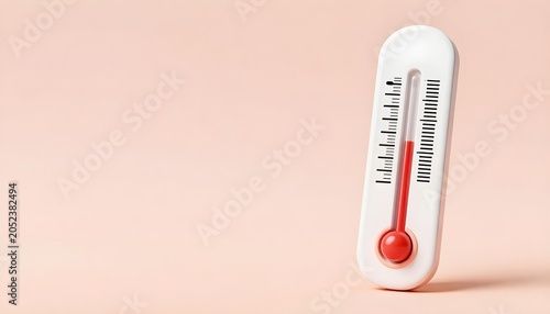 A white thermometer with red liquid shows a moderate temperature reading