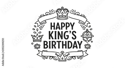 Valokuva Royal emblem with happy king's birthday text and crowns