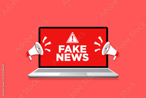 Slika na platnu Fake News Disinformation Alert with Megaphones on Laptop Screen