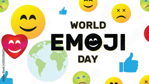 World Emoji day, funny faces on white background