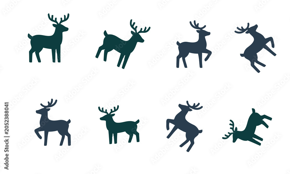 Obraz premium Set of silhouette reindeer icons in various poses for christmas design with reindeer christmas silhouette seasonal wildlife standing collection