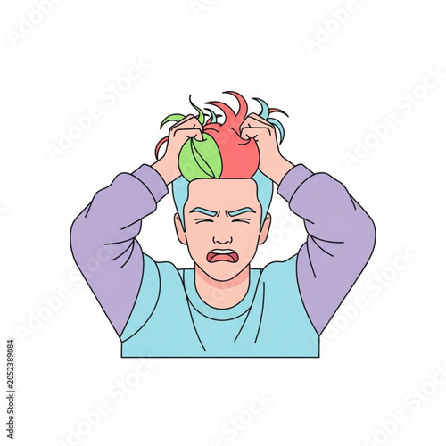Young man expressing frustration while pulling his hair  