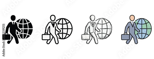 Foto Businessmen walking with briefcases and globes in various styles and colors  glo
