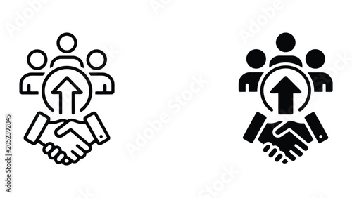 Business growth concept featuring group of people and handshake icon as vector illustration for professional corporate branding and team success strategy visuals
