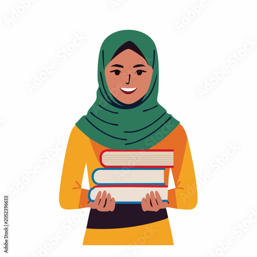 Woman in Hijab Holding Stack of Books