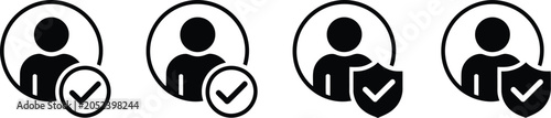 Fotografie User Accept Icon Set Featuring Profile with Checkmark, Avatar Verification Symbo