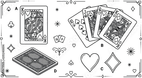 Tableau sur toile Playing cards vector element set with king queen jack royal flush poker game dec