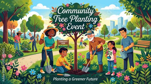 Fotografija Community Tree Planting Event: Diverse People Planting Trees for Greener Future