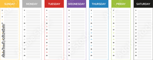 Canvastavla Daily schedule planner with time slots 6am 8pm for 7 days