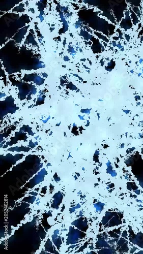 Animated abstract background featuring glowing blue ice crystals and frost patterns rapidly growing and spreading like frozen cracks across a dark black space.