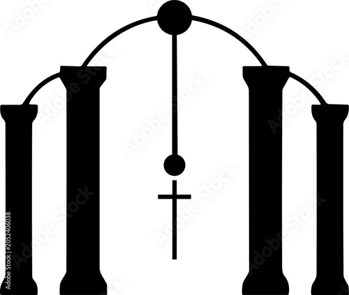 Christian Church Arch with Hanging Cross Vector Symbol