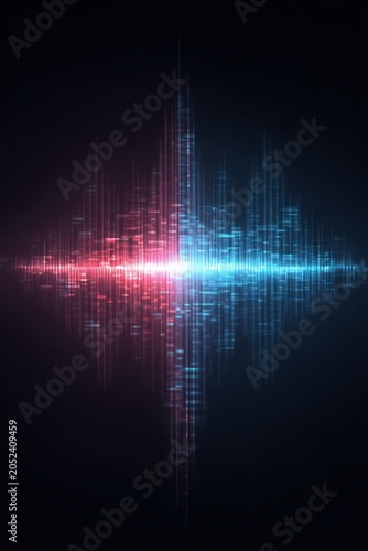 Abstract sound wave visualization in red and blue colors on dark background