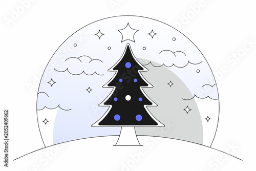 Christmas tree, snow globe, winter scene, festive icon, vector illustration